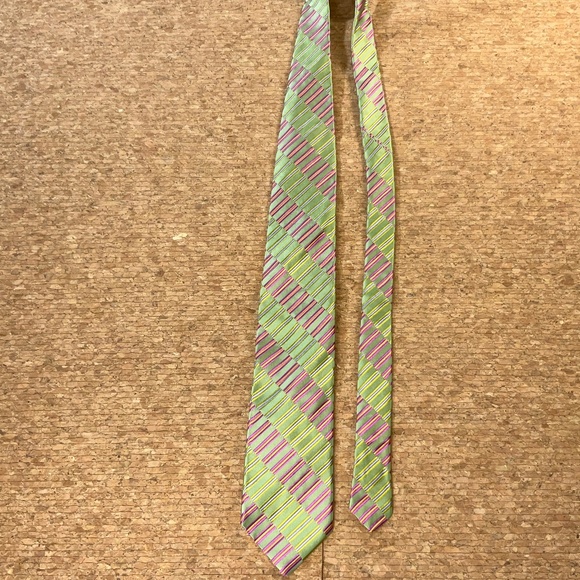 Ted Baker London Green Pink Striped Silk Tie Men’s Eye Catching Stylish Dapper - Picture 2 of 9